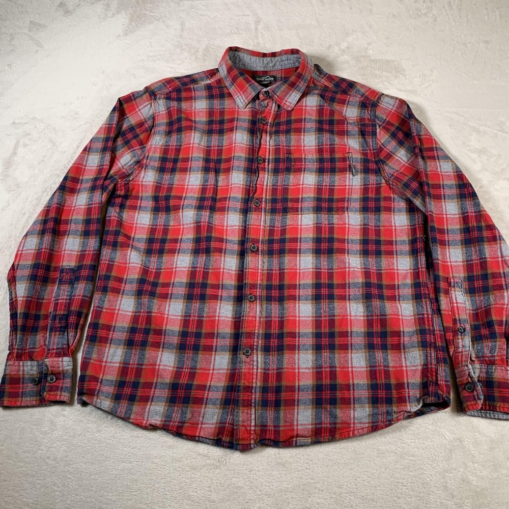 Eddie Bauer Shirt Mens XL Red Blue Plaid Flannel‎ Button Down Long Sleeve Cotton